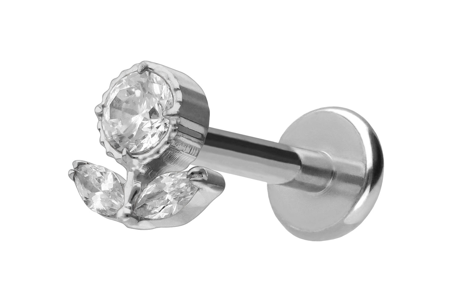 Titan Labret Piercing mit Push Fit KRISTALLBLUME